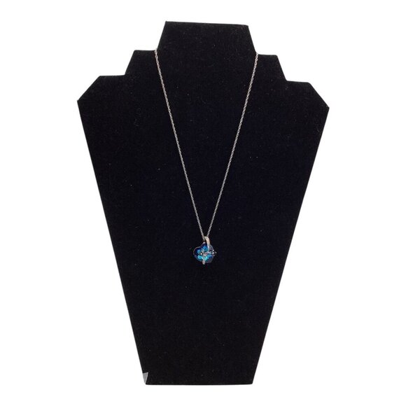 Blue Swarovski Crystal Heart Necklace W/ Silver Stars Pendant Adjustable Chain - Picture 1 of 10